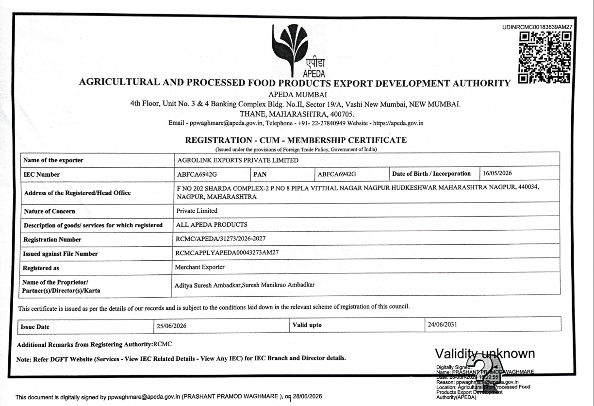 APEDA Registration Certificate